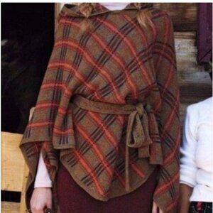 Anthropologie Charlie & Robin Hallstatt Plaid Hooded Poncho Cape Sweater OS